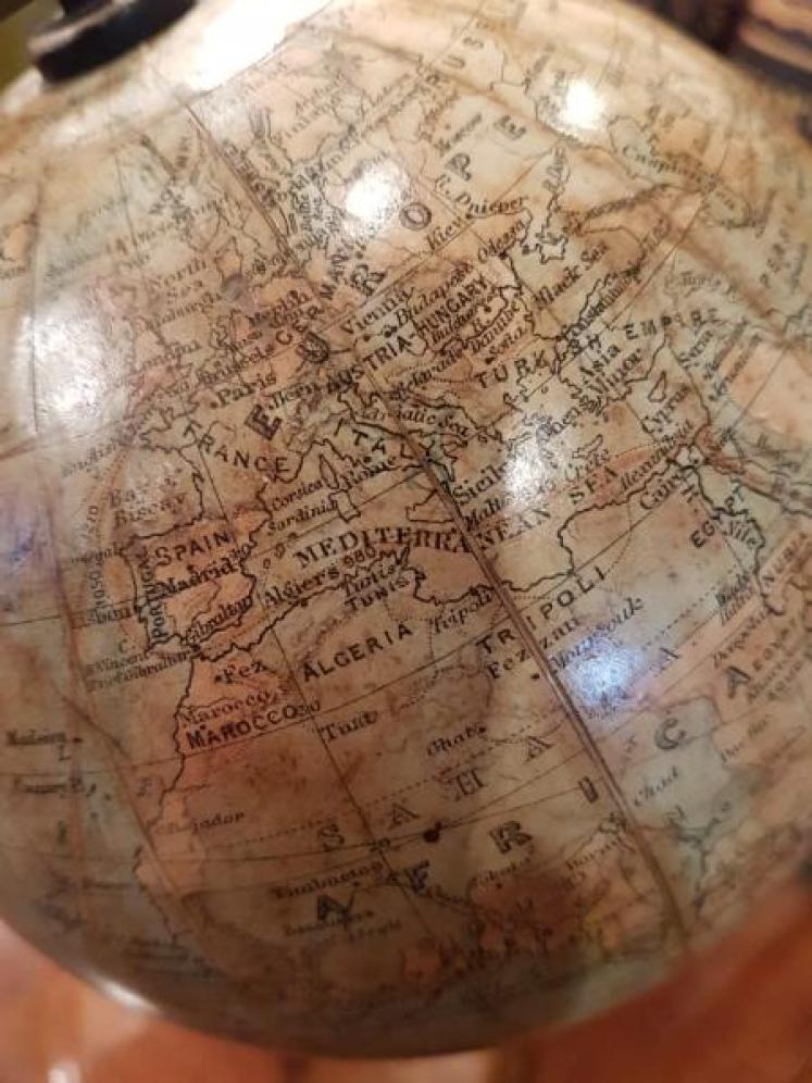 1920's Phillips Plaster 6" Globe On Walnut Foot. - Image 4