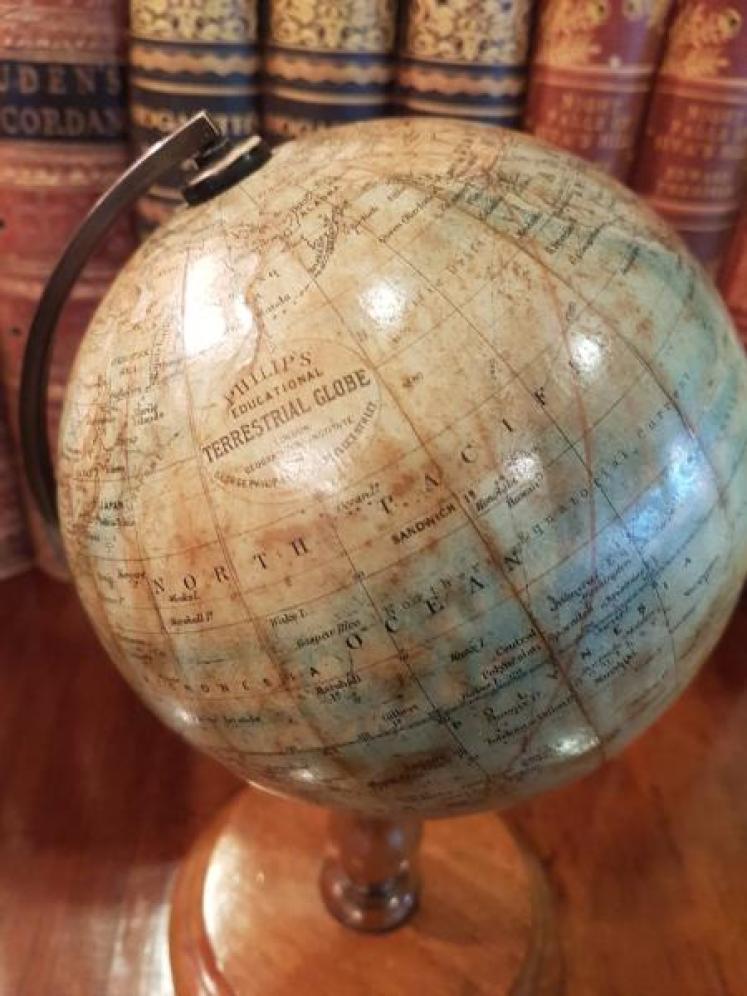 1920's Phillips Plaster 6" Globe On Walnut Foot. - Image 5