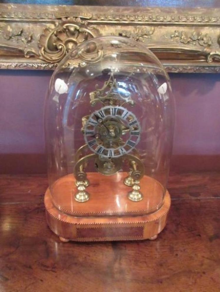 Mid Victorian Single Fusee Inlaid Base Skeleton Clock - Image 1