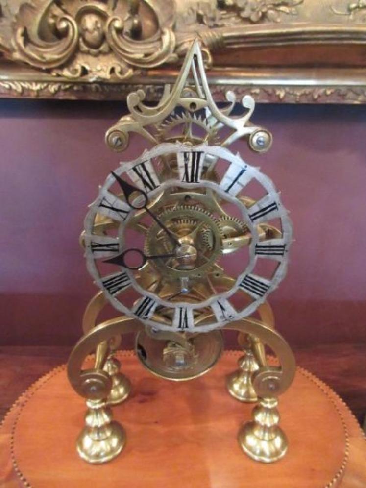 Mid Victorian Single Fusee Inlaid Base Skeleton Clock - Image 3