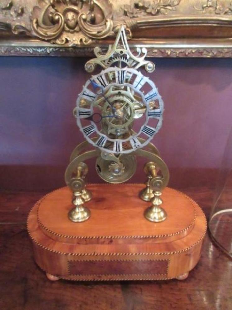 Mid Victorian Single Fusee Inlaid Base Skeleton Clock - Image 5