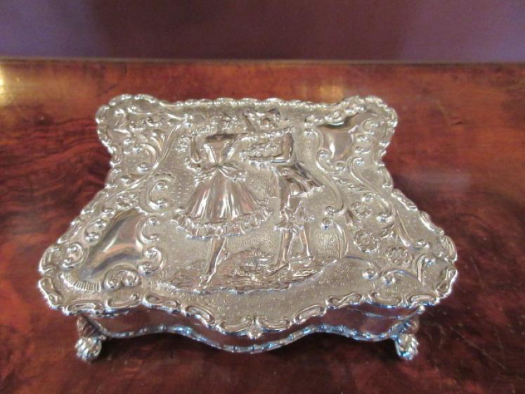 Edwardian Antique Silver Embossed Jewellery box - Image 4