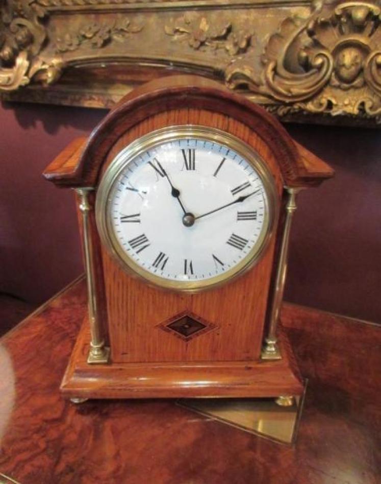 Edwardian Polished Oak Inlaid Mantel Clock - Image 1