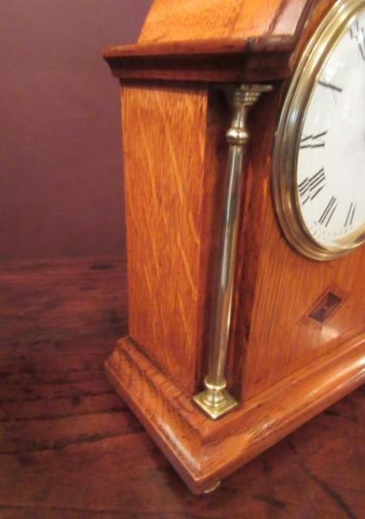 Edwardian Polished Oak Inlaid Mantel Clock - Image 3