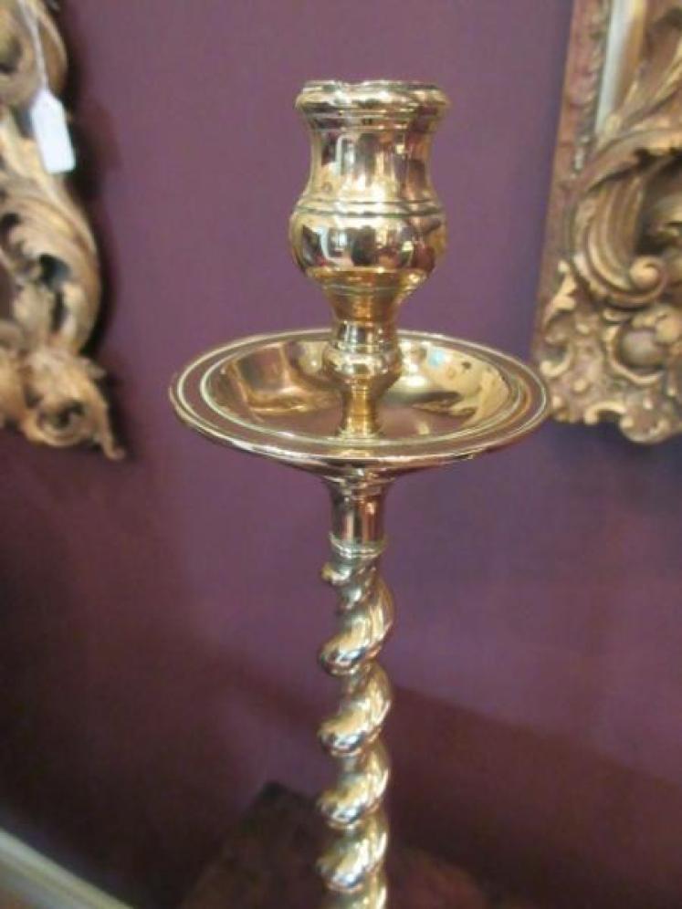 Tall Pair of Antique Cast Brass Twisted Candlesticks - Image 2
