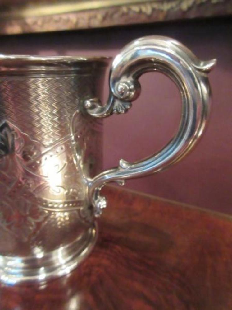 Heavy Victorian Antique Silver Etched Cup - Image 3