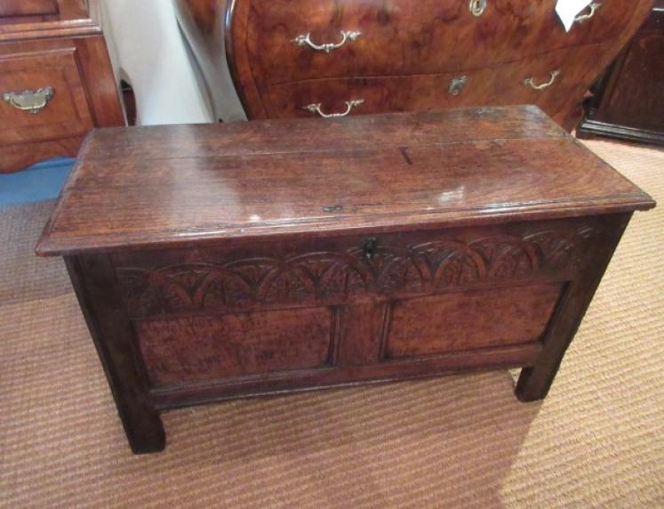 Small George I Period Oak Two Panel 'Cottage' Coffer - Image 1