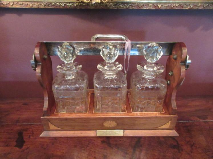 Antique Sheraton Inlaid Three Bottle Tantalus - Image 2