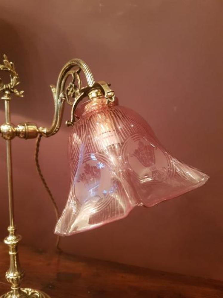 Late Victorian Brass Table Lamp and Original Shade - Image 2