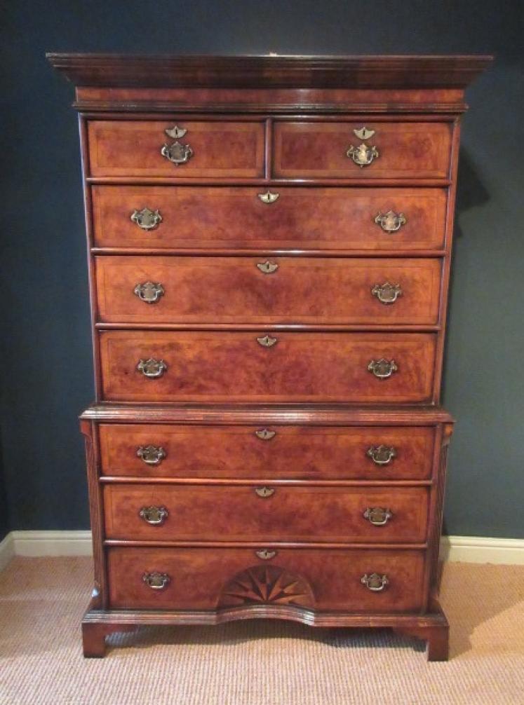 Superb Antique Burr Walnut Sunburst Chest on Chest - Image 1