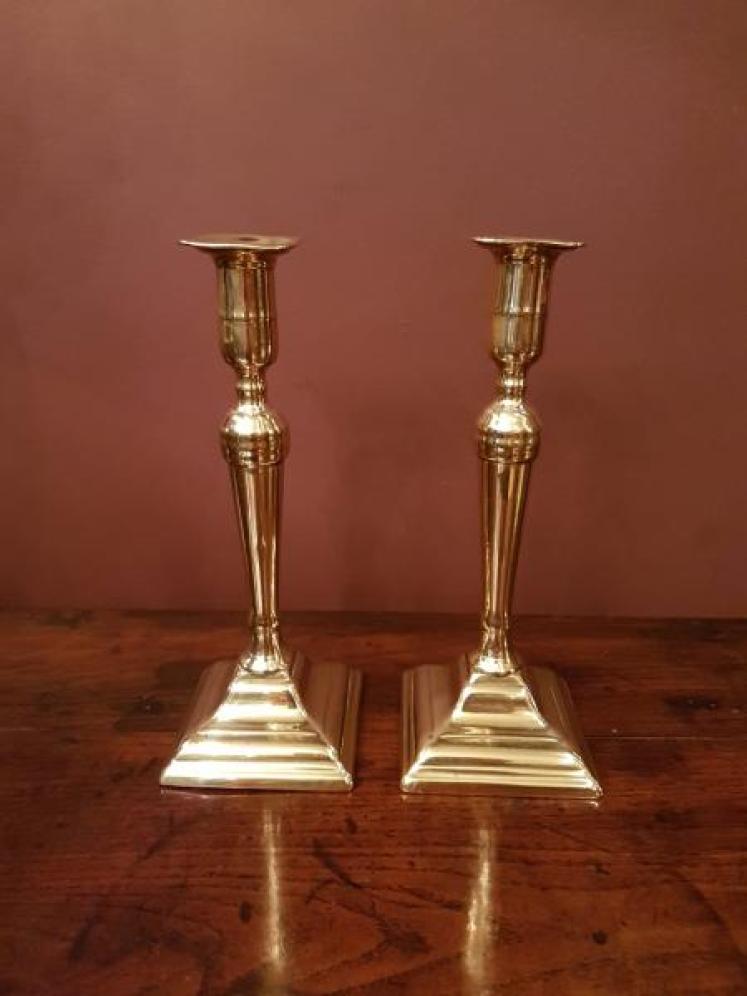 Pair of Antique George III Brass Candlesticks - Image 1