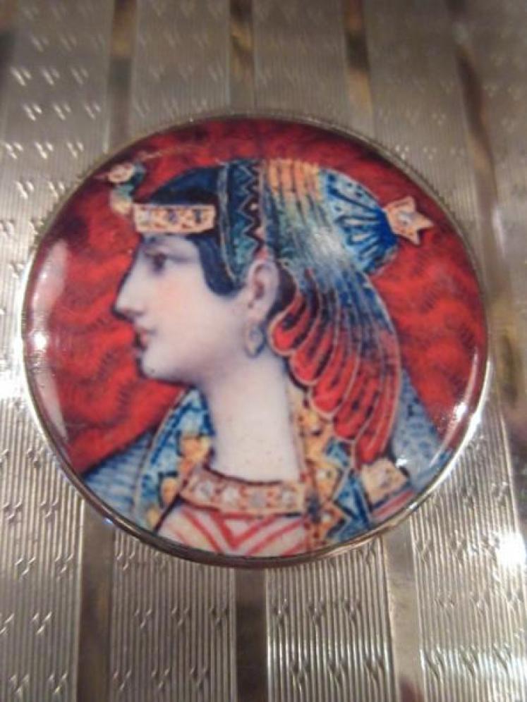 Antique Silver & Egyptian Lady Porcelain Plaque Card Case - Image 5