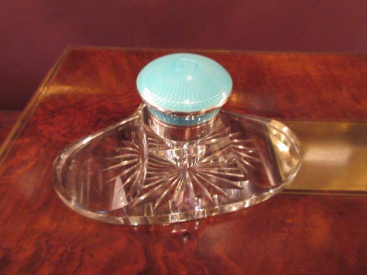 Art Deco Silver & Blue Enamel Top Inkstand - Image 1