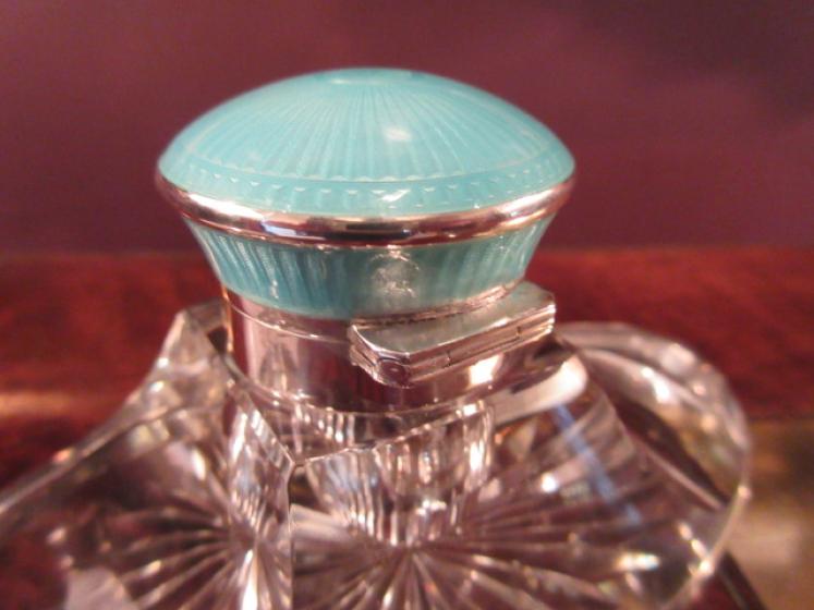 Art Deco Silver & Blue Enamel Top Inkstand - Image 3