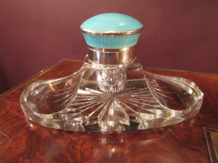 Art Deco Silver & Blue Enamel Top Inkstand - Image 5