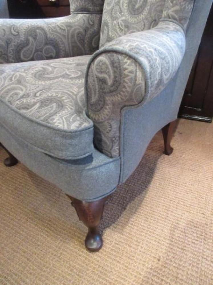 Superb Pair of Antique Upholstered Wing Back Armchairs - Image 3