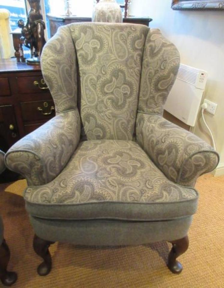 Superb Pair of Antique Upholstered Wing Back Armchairs - Image 4