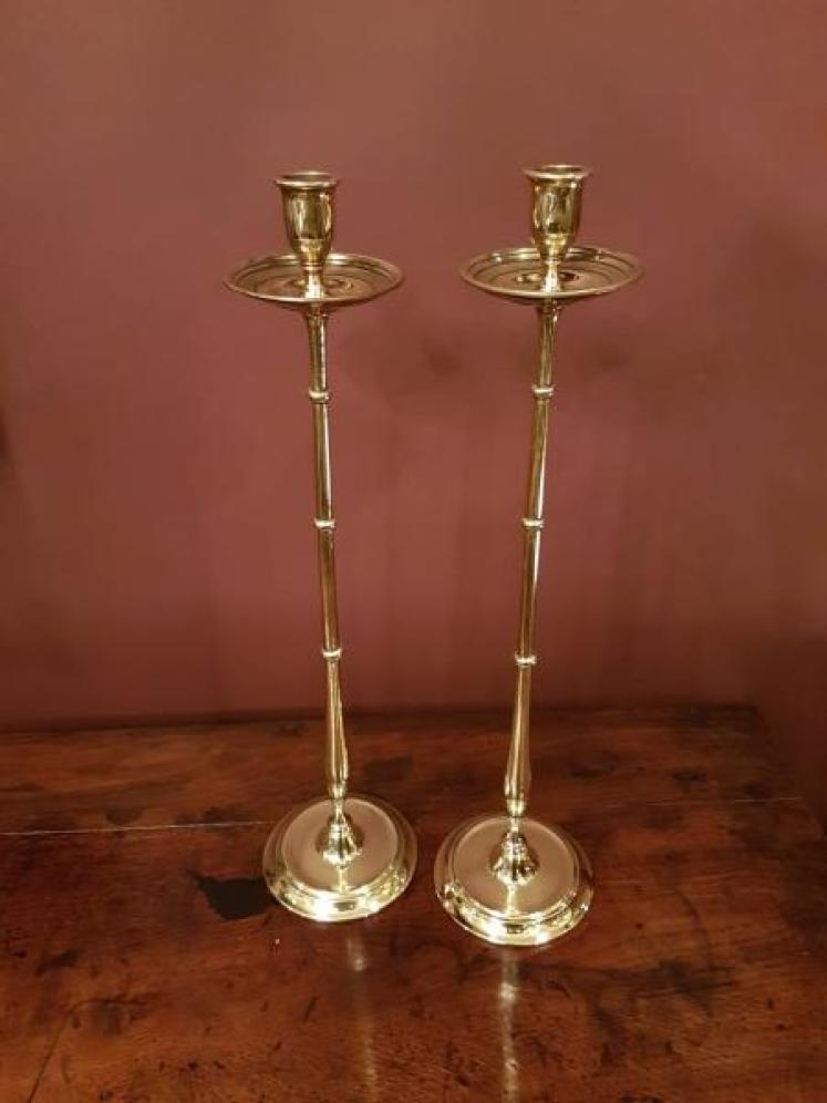 Large Pair Of Victorian Cast Brass Candlesticks - Image 1