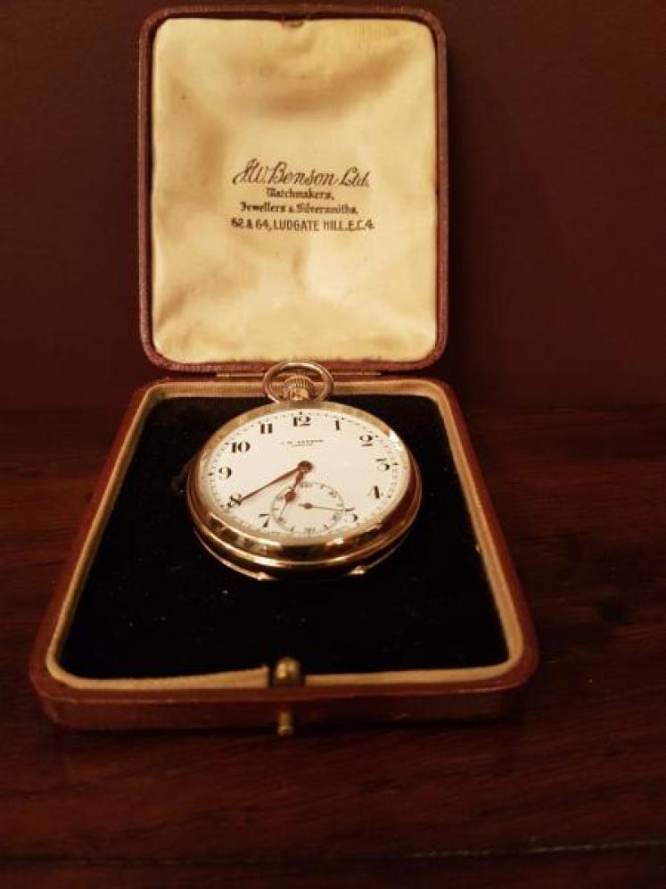 George V Period 9ct Gold Benson Pocket Watch - Image 1