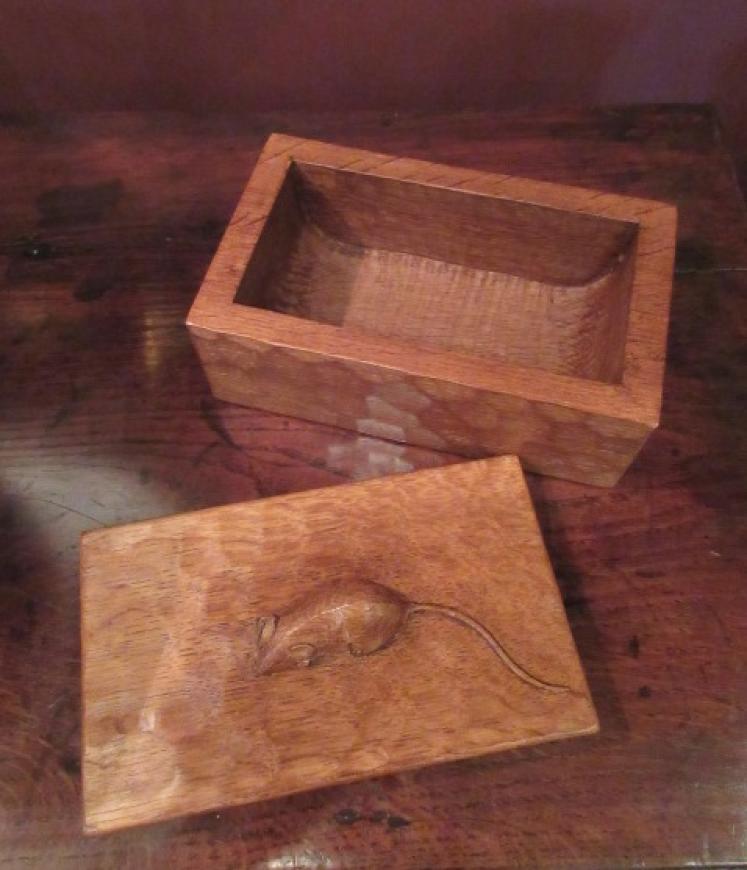 Early Mouseman Adzed Oak Lidded Box - Image 3