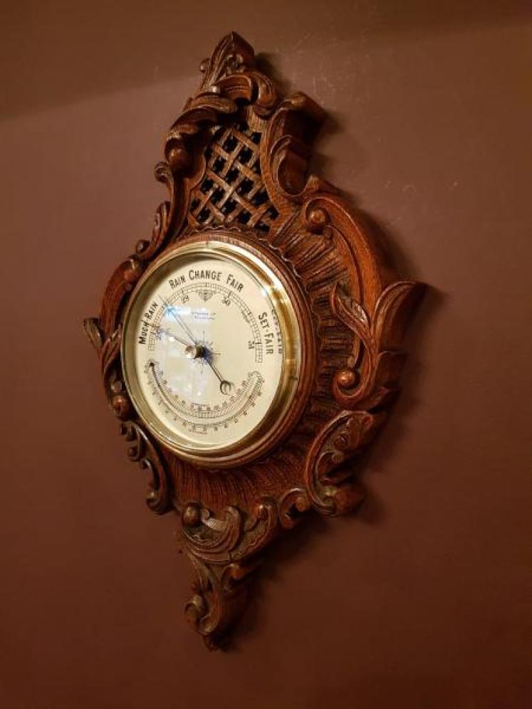 Antique Victorian Barometer With Crescent Thermometer - Image 1