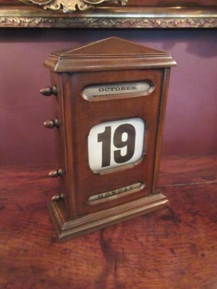 Antique Mahogany Perpetual Desk Calendar - Image 1