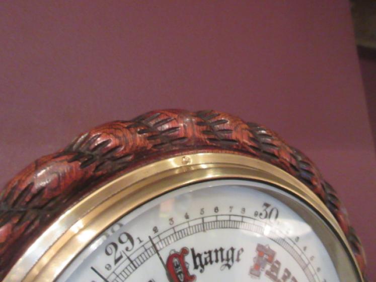 Large Antique Polished Oak Ship's Barometer - Image 4
