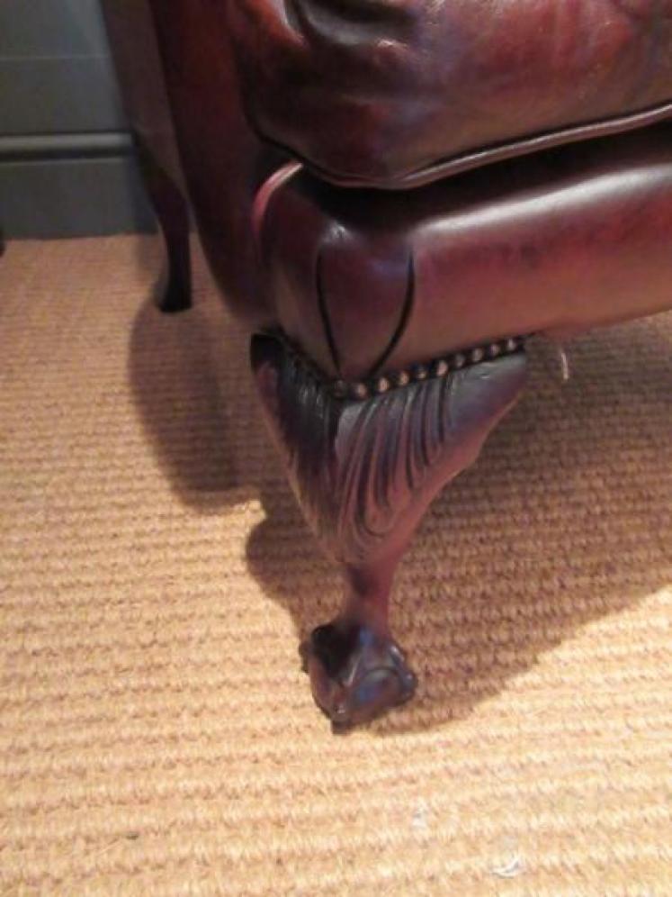 Antique Leather Button Back Wing Armchair - Image 3