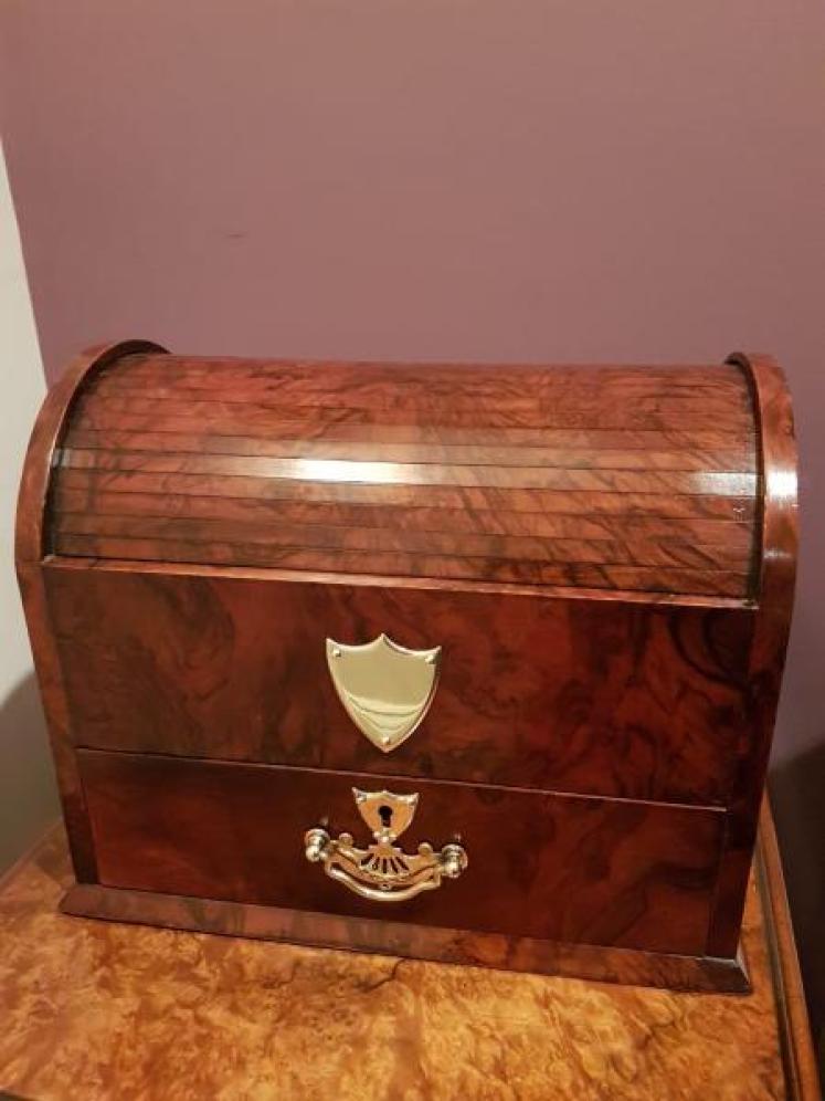 Antique Late Victorian Burr Walnut Tambour Top Jewellery Casket - Image 1