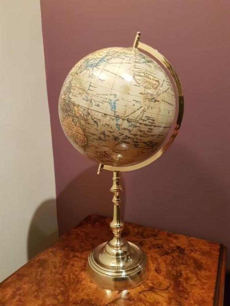 Unusual 1920's Brass Based 8" Library Globe by Geographica - Image 1