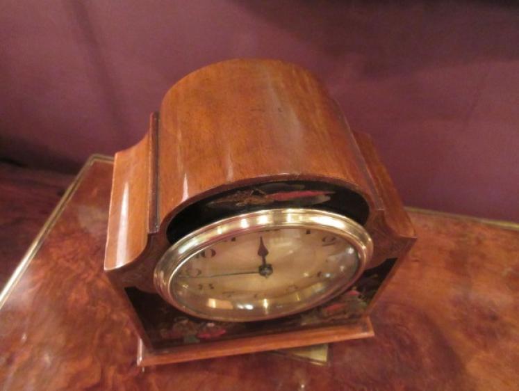 Edwardian Antique Walnut Cased Chinoiserie Mantel Clock - Image 4