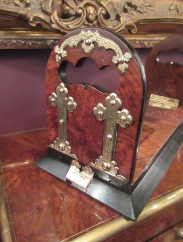 Antique Betjemann's Walnut & Brass Mounted Bookslide - Image 2