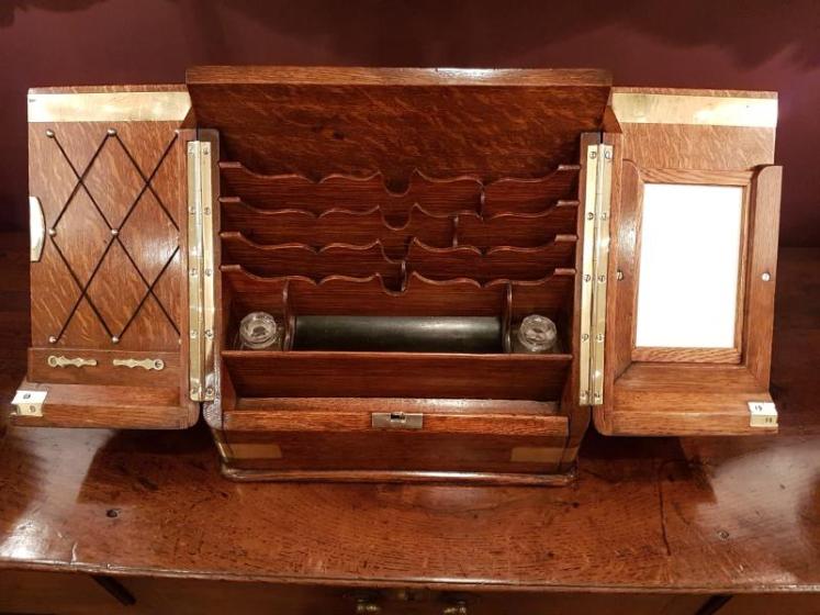 Superb Antique Brass Bound Oak Fitted Stationary Box - Image 2