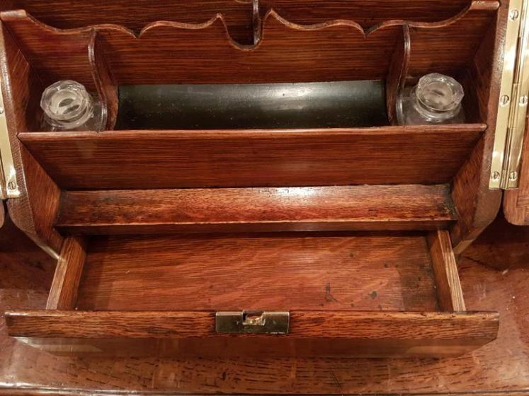 Superb Antique Brass Bound Oak Fitted Stationary Box - Image 3