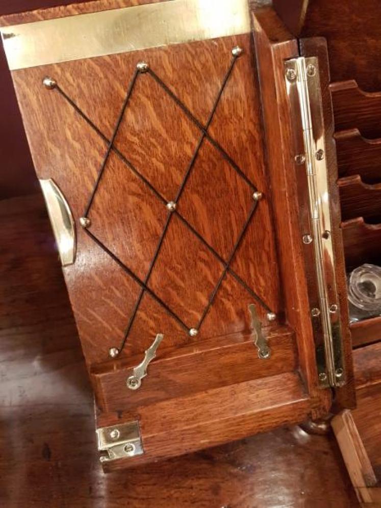 Superb Antique Brass Bound Oak Fitted Stationary Box - Image 5
