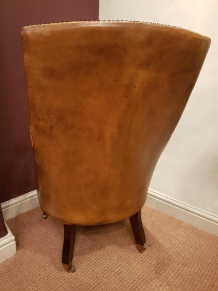 Antique Button Back Leather Open Am Chair - Image 3