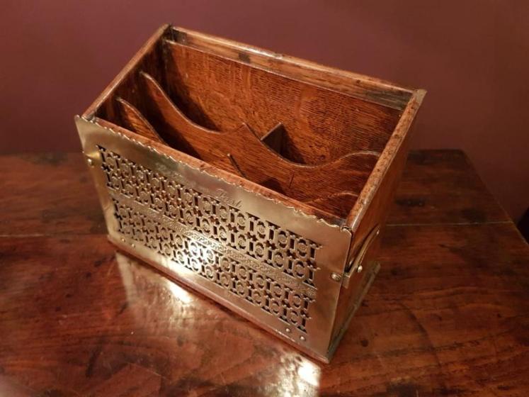 Victorian Oak and Fretted Brass Letter Rack - Image 1