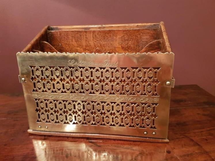 Victorian Oak and Fretted Brass Letter Rack - Image 2