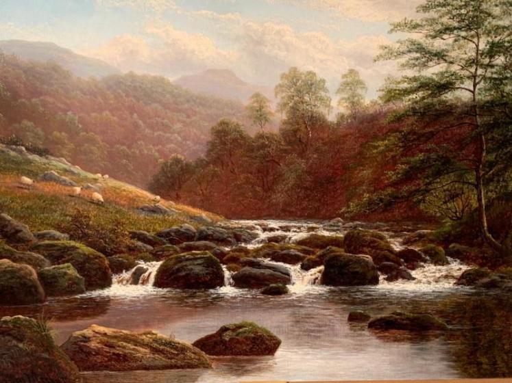 Fine Victorian Oil on Canvas by William Mellor 'On The Rothay' - Image 2