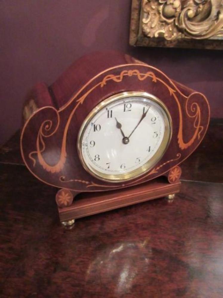 Antique Sheraton Inlaid Shaped Mantel Clock - Image 1