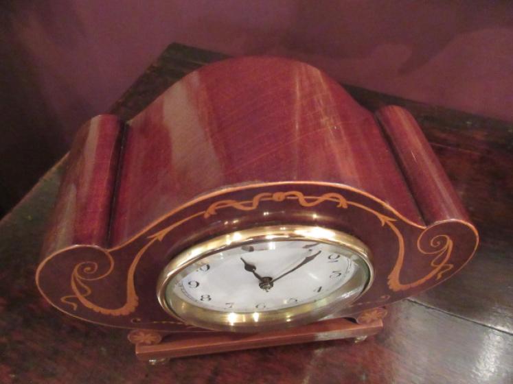 Antique Sheraton Inlaid Shaped Mantel Clock - Image 2