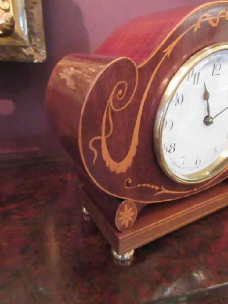 Antique Sheraton Inlaid Shaped Mantel Clock - Image 5