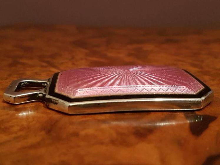 George V engine Turned Enamel Silver Pocket Mirror - Image 2