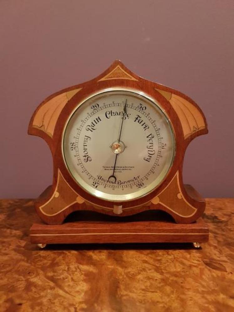 Fine Quality Antique Inlaid Mahogany Case Desktop Barometer - Image 1