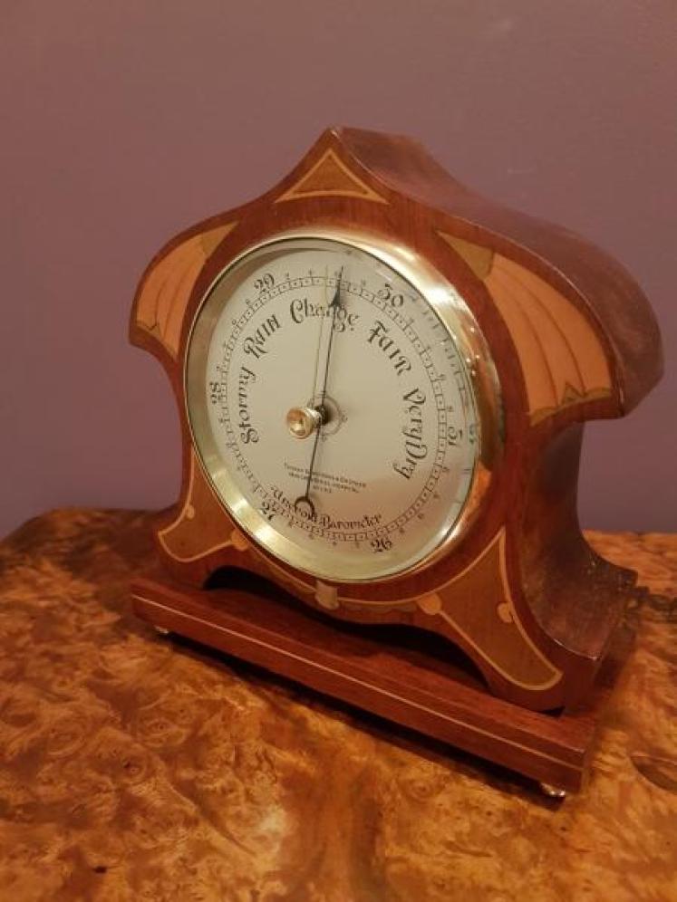 Fine Quality Antique Inlaid Mahogany Case Desktop Barometer - Image 2