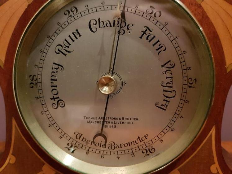 Fine Quality Antique Inlaid Mahogany Case Desktop Barometer - Image 3