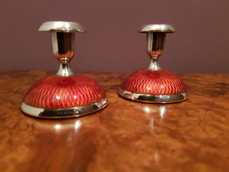 Pair of Small Silver and Enamel Candlesticks - Image 4
