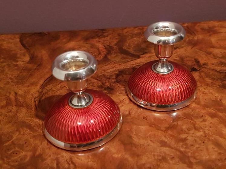 Pair of Small Silver and Enamel Candlesticks - Image 5