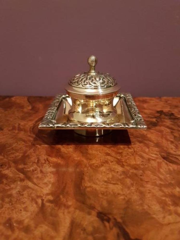 Small Victorian Brass Ink Well - Image 1