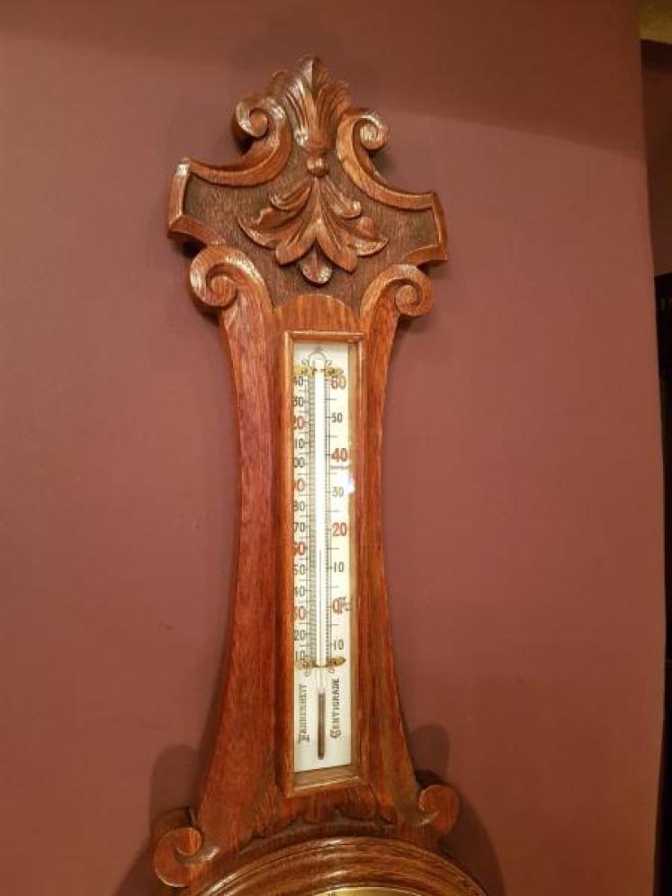 Quality Antique Carved Oak Banjo Barometer - Image 3